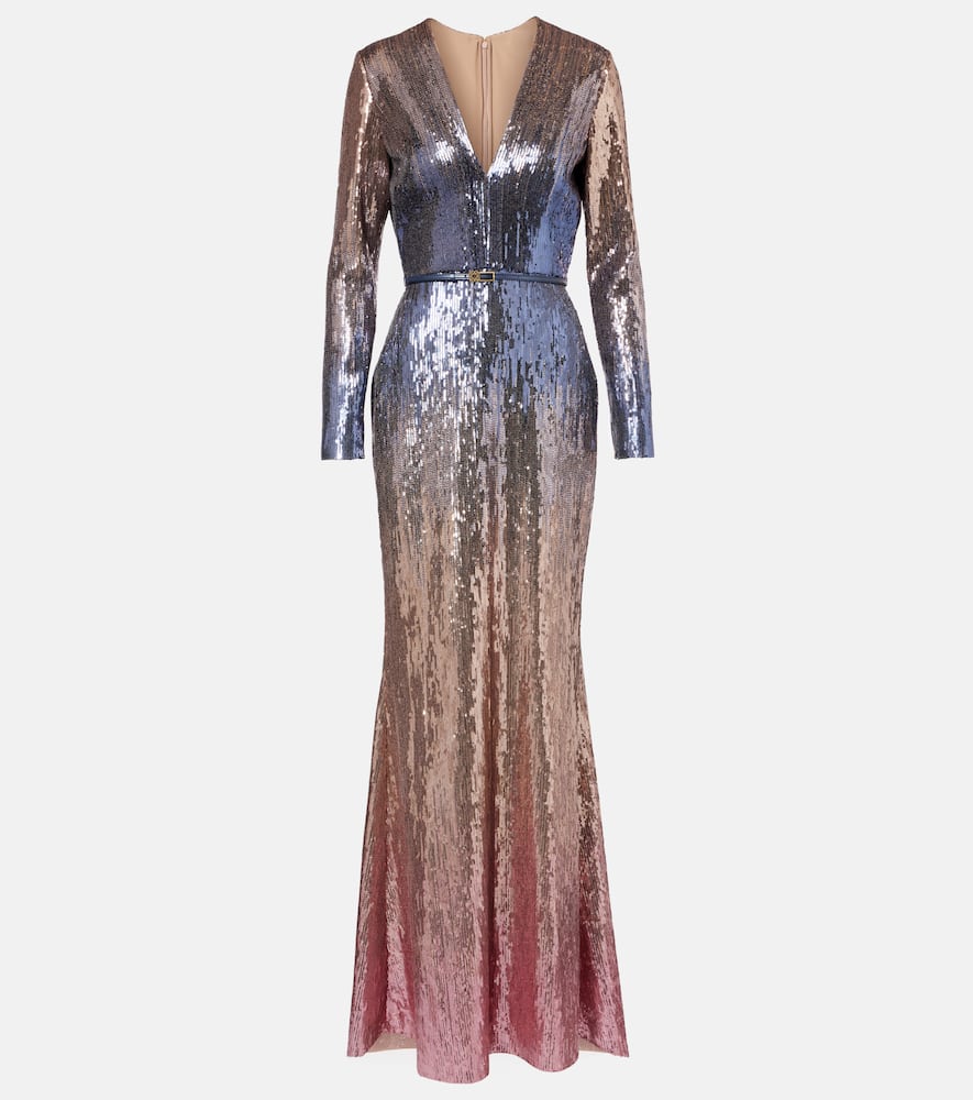 Ombré sequined belted gown