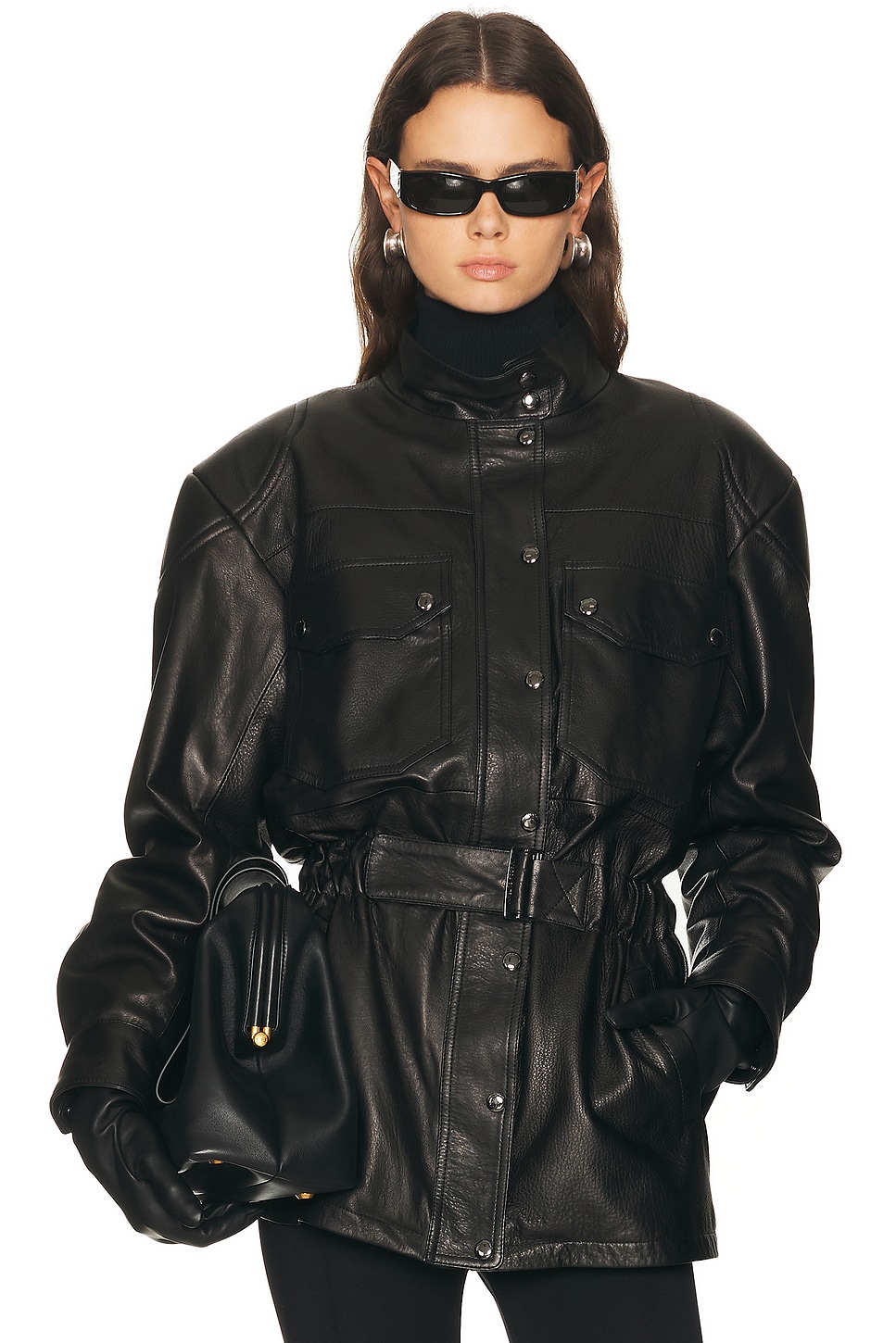 Magda Butrym Leather Jacket in Black - Black. 34 also