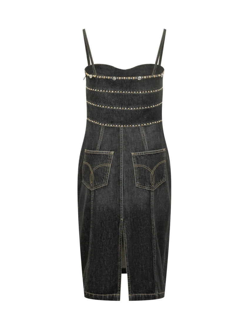 Black Embellished Sweetheart Neck Midi Dress