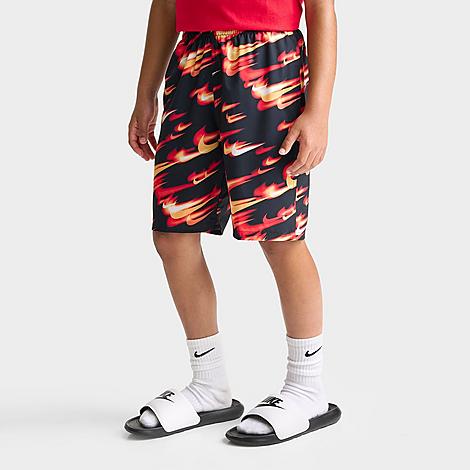 Boys Big Kids Swim Heat Map Swoosh 7-Inch Lined Volley Shorts in Black