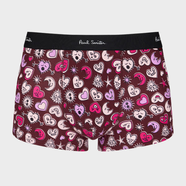 Burgundy 'Hearts and Stars' Boxer Briefs Red