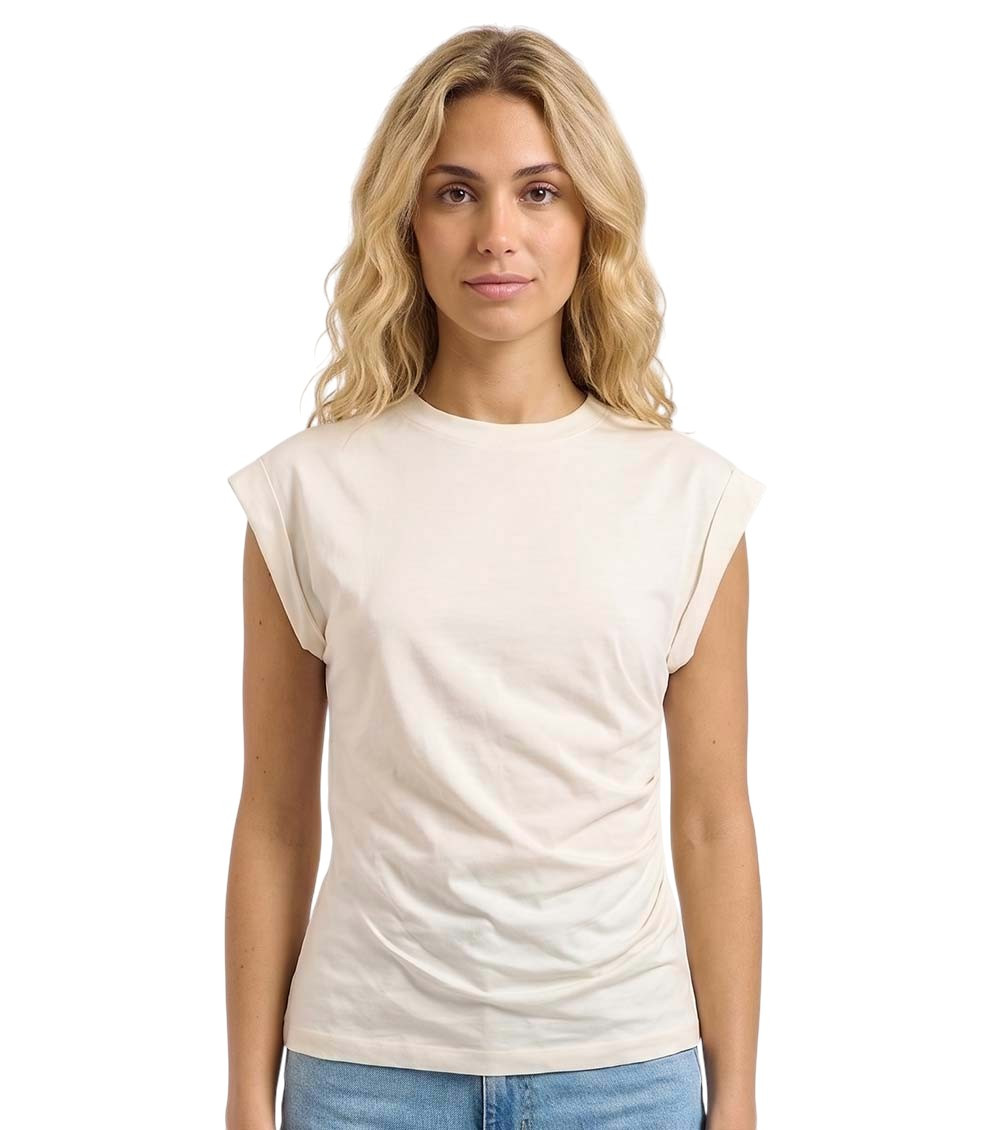 White Solid Crew Neck Top