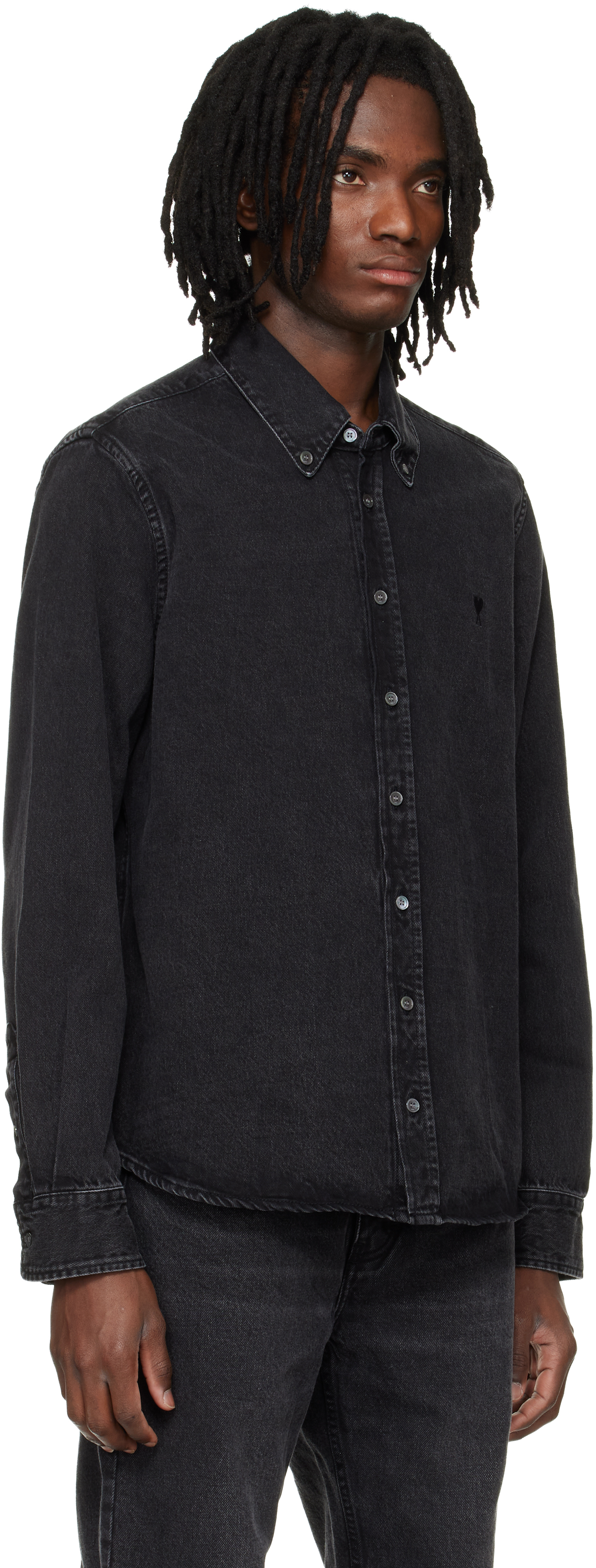 Black Cotton Ami De Coeur Denim Shirt