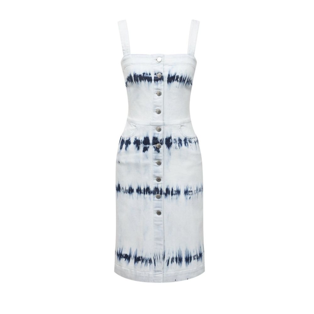 Tie-Dye Cotton-Polyester Dress — White