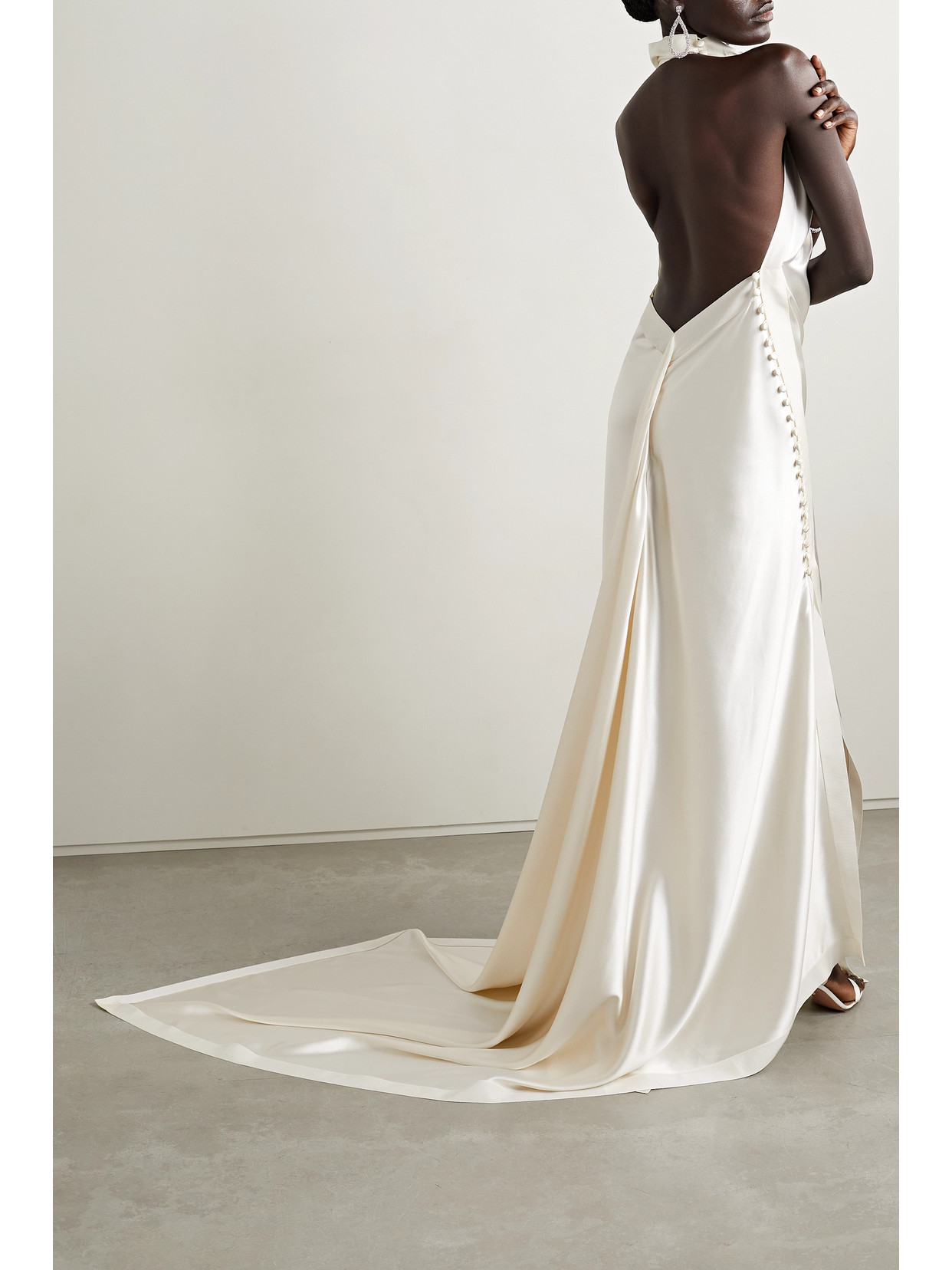 Sasha Draped Silk-charmeuse Halterneck Gown - Ivory