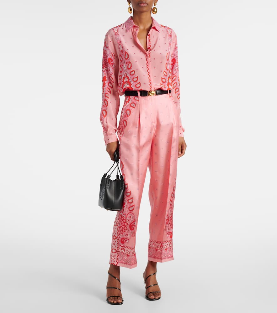 Paisley silk straight pants