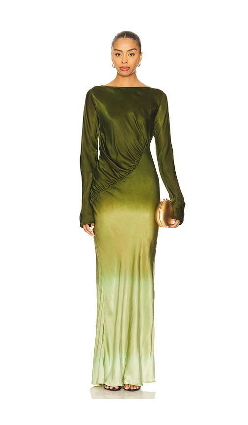 SWF Fluid Drape Maxi Dress en Olive. XL. Also en M