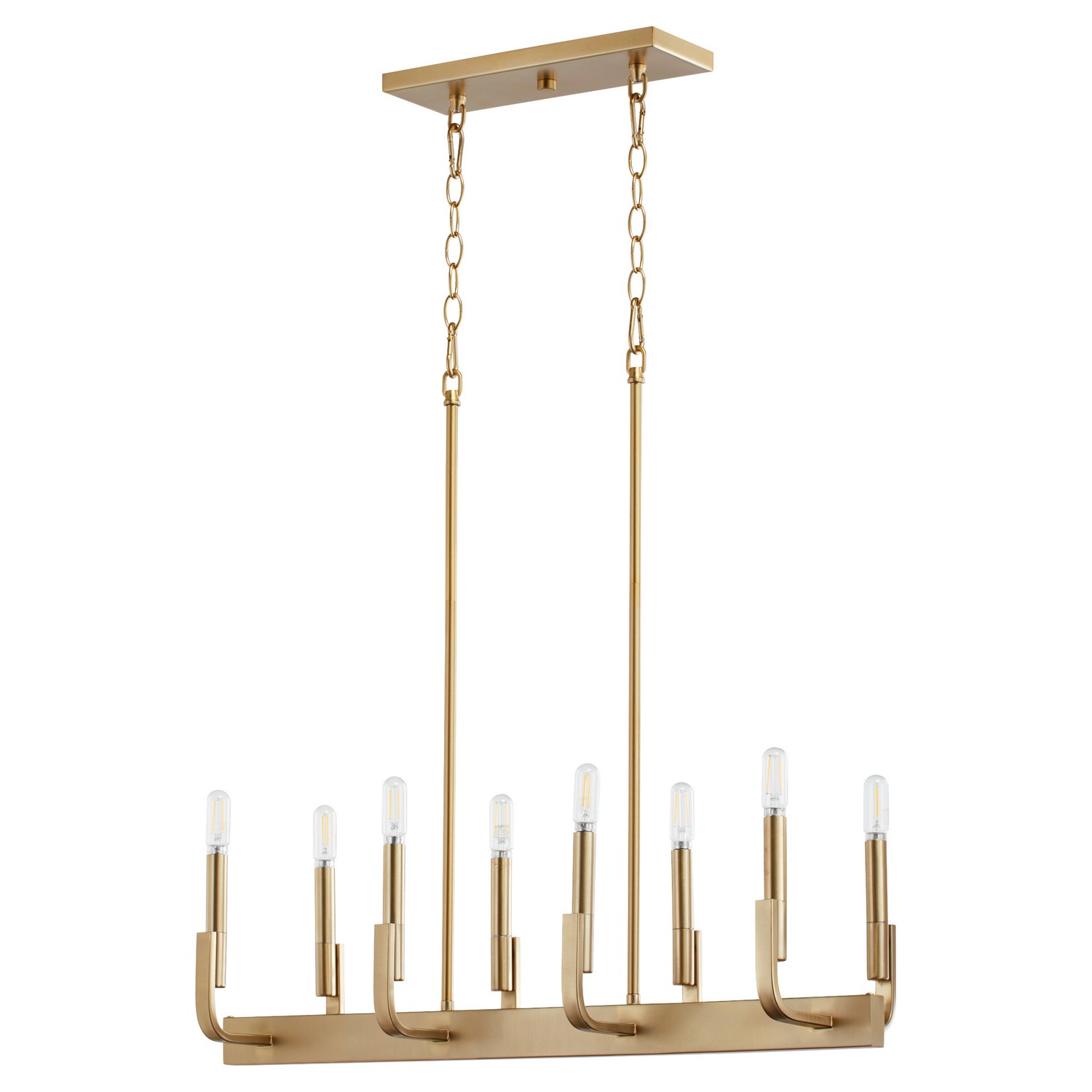 Aged Brass Eight Light Linear Chandelier from the Tempo Collection