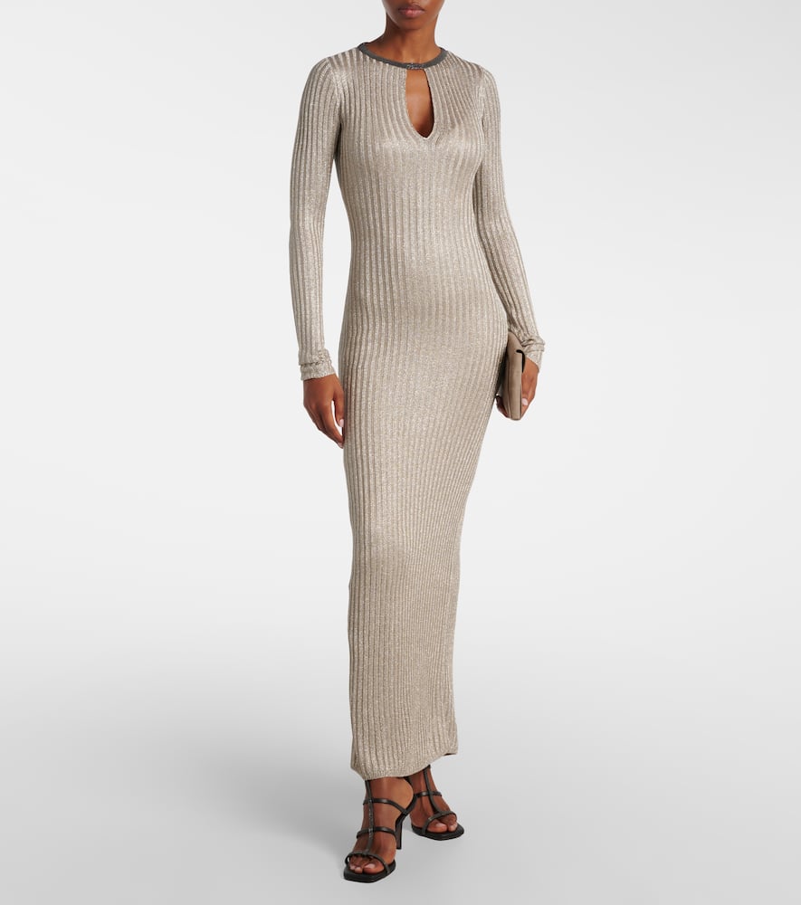 Monili ribbed-knit lamé maxi dress