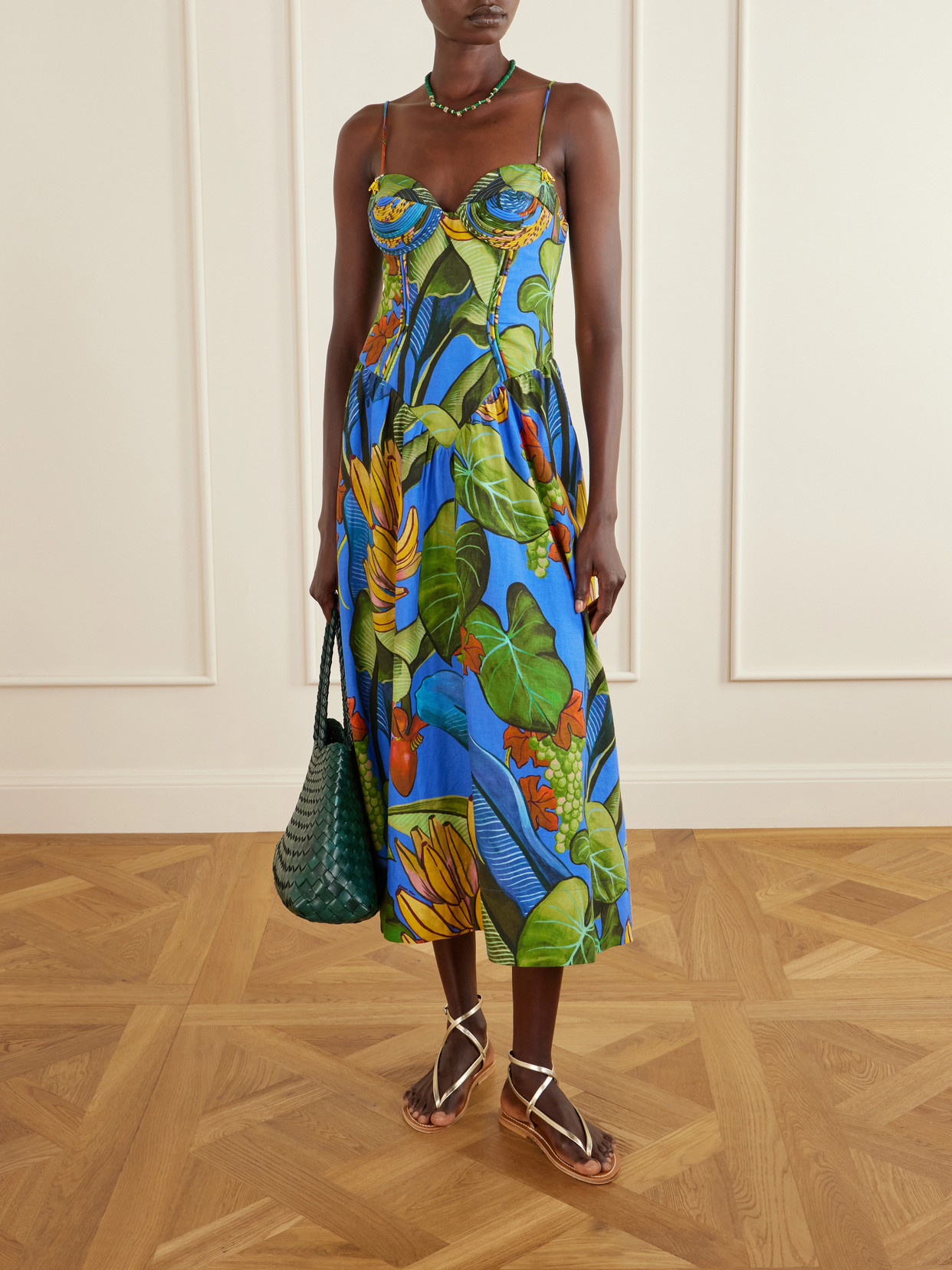 Banana Grapes Printed Linen-blend Midi Dress - Blue