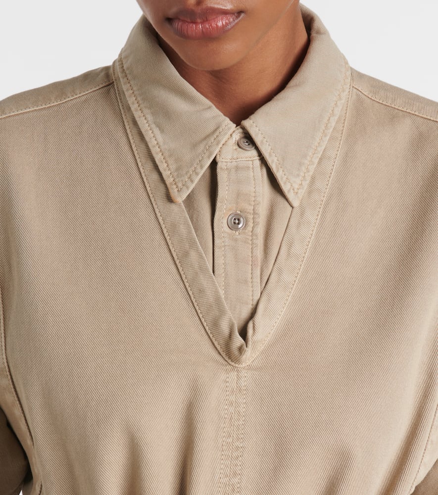 Belted cotton twill denim vest
