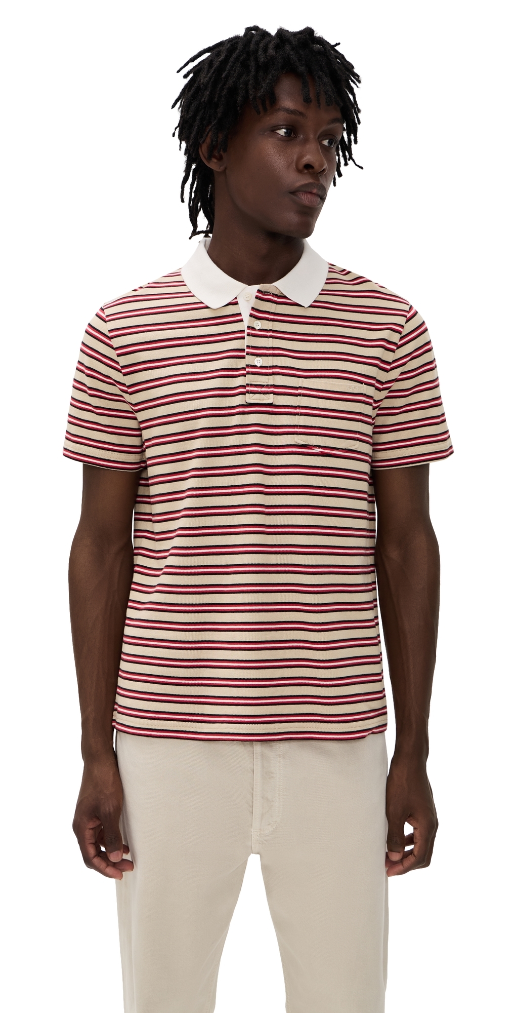 A. P.C. Oscar Striped Polo Shirt Bac Dark Beige