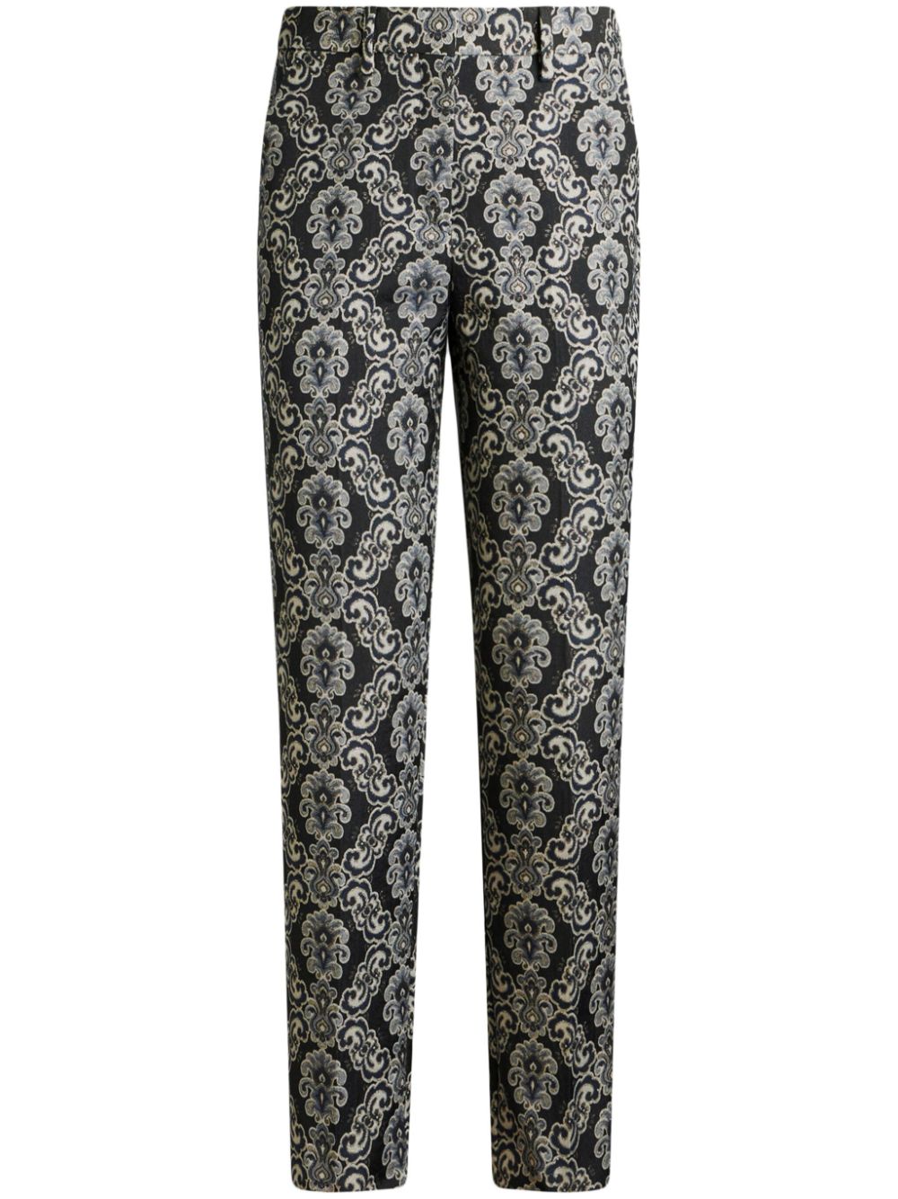 Floral-brocade cropped trousers - Black