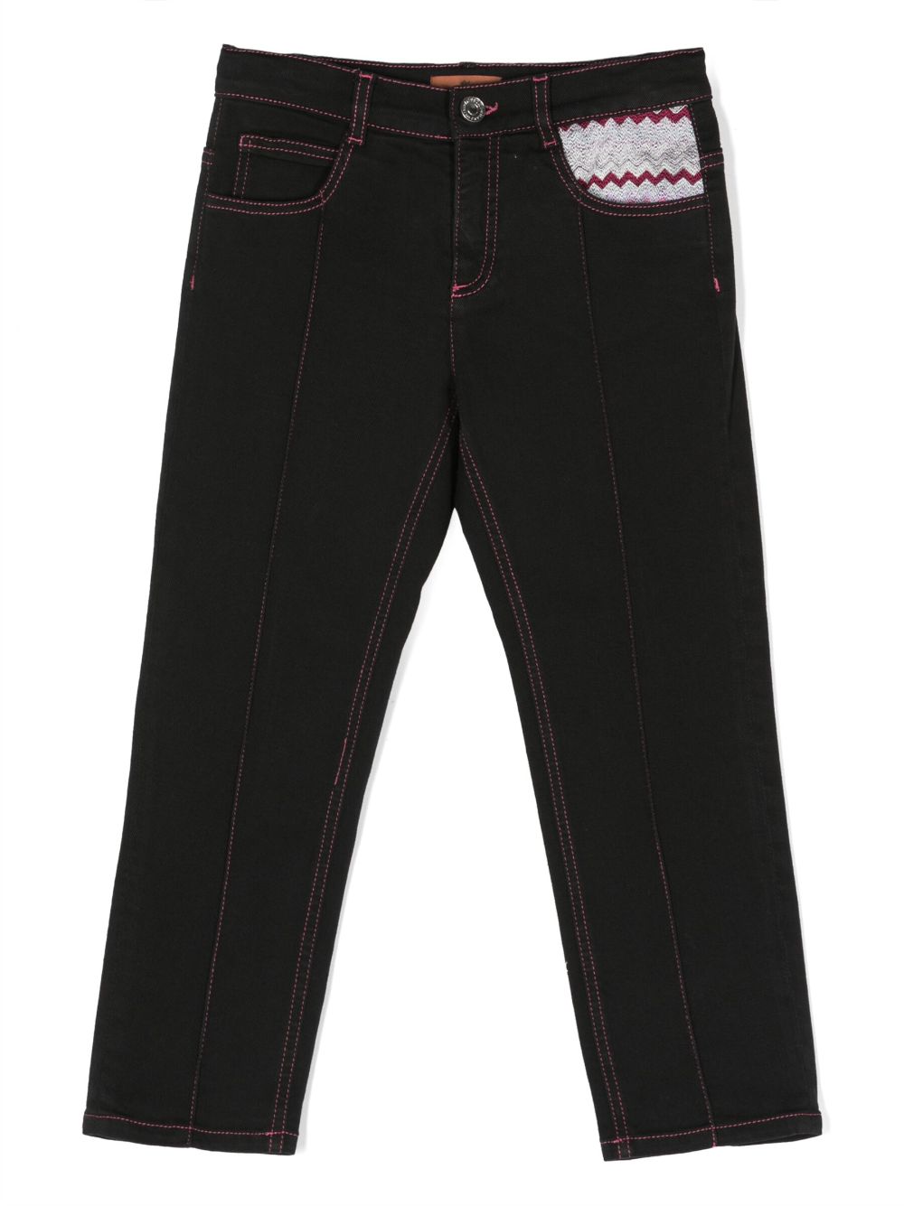 Zigzag-knit detail skinny-cut jeans - Black