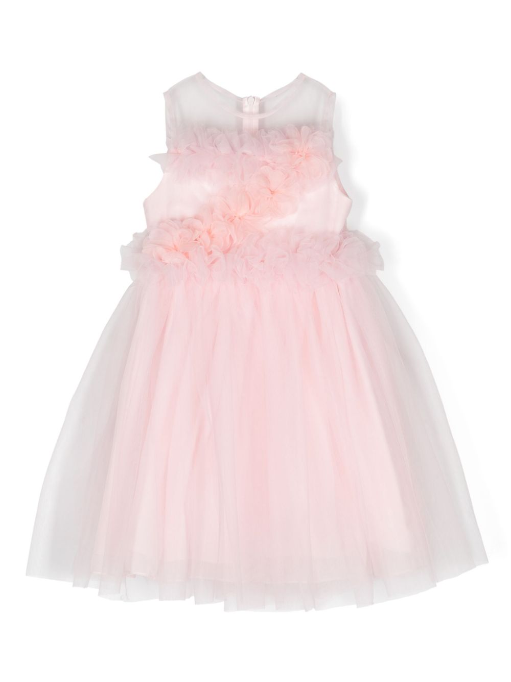 Floral-appliqué tulle dress - Pink