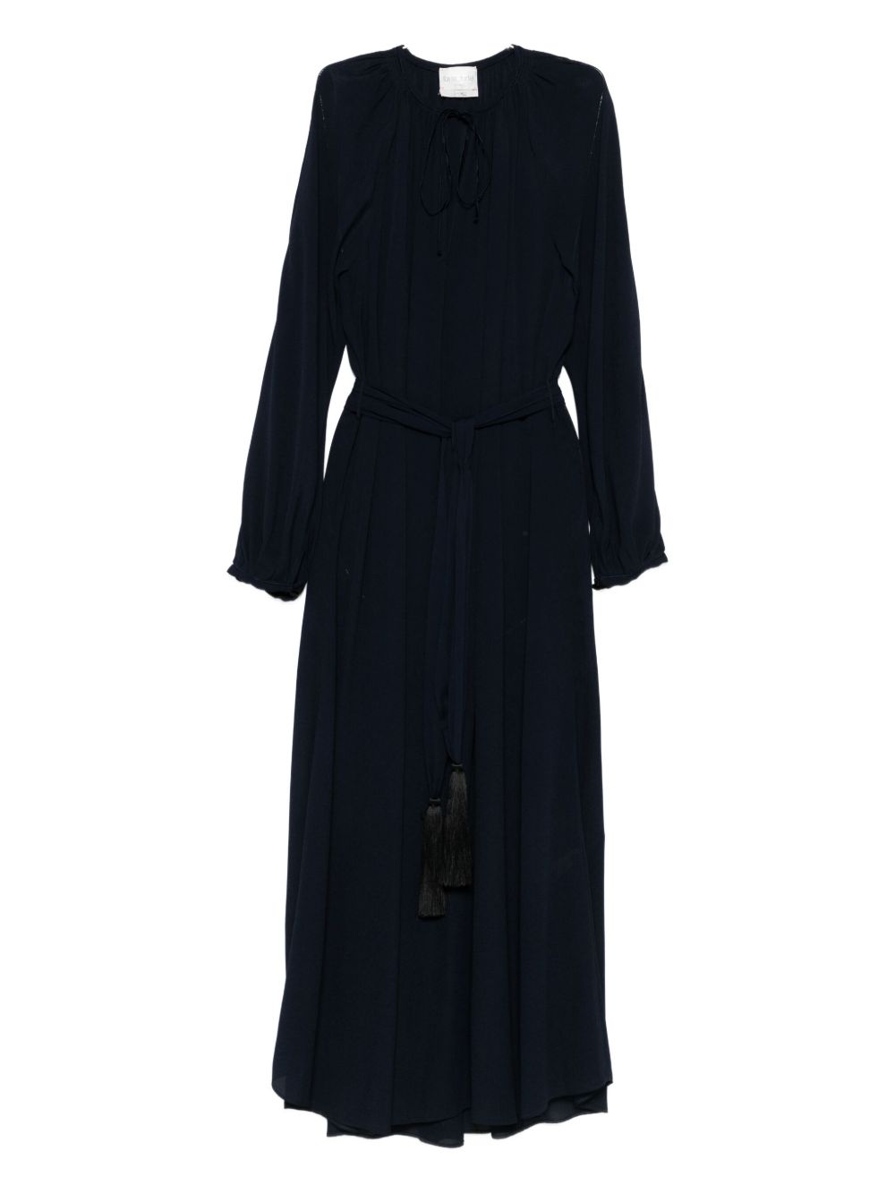 Crepe de Chine Tie-Neck Dress — Navy