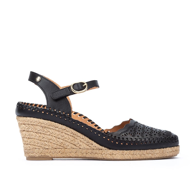 Pikolinos VILA W9Y Women's leather Wedge sandals BLACK