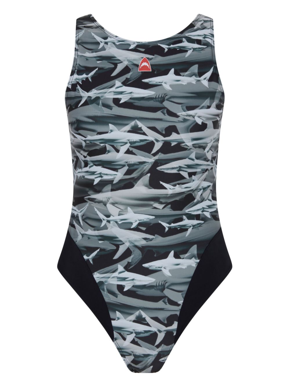 Shark-print open back swimsuit - Grey