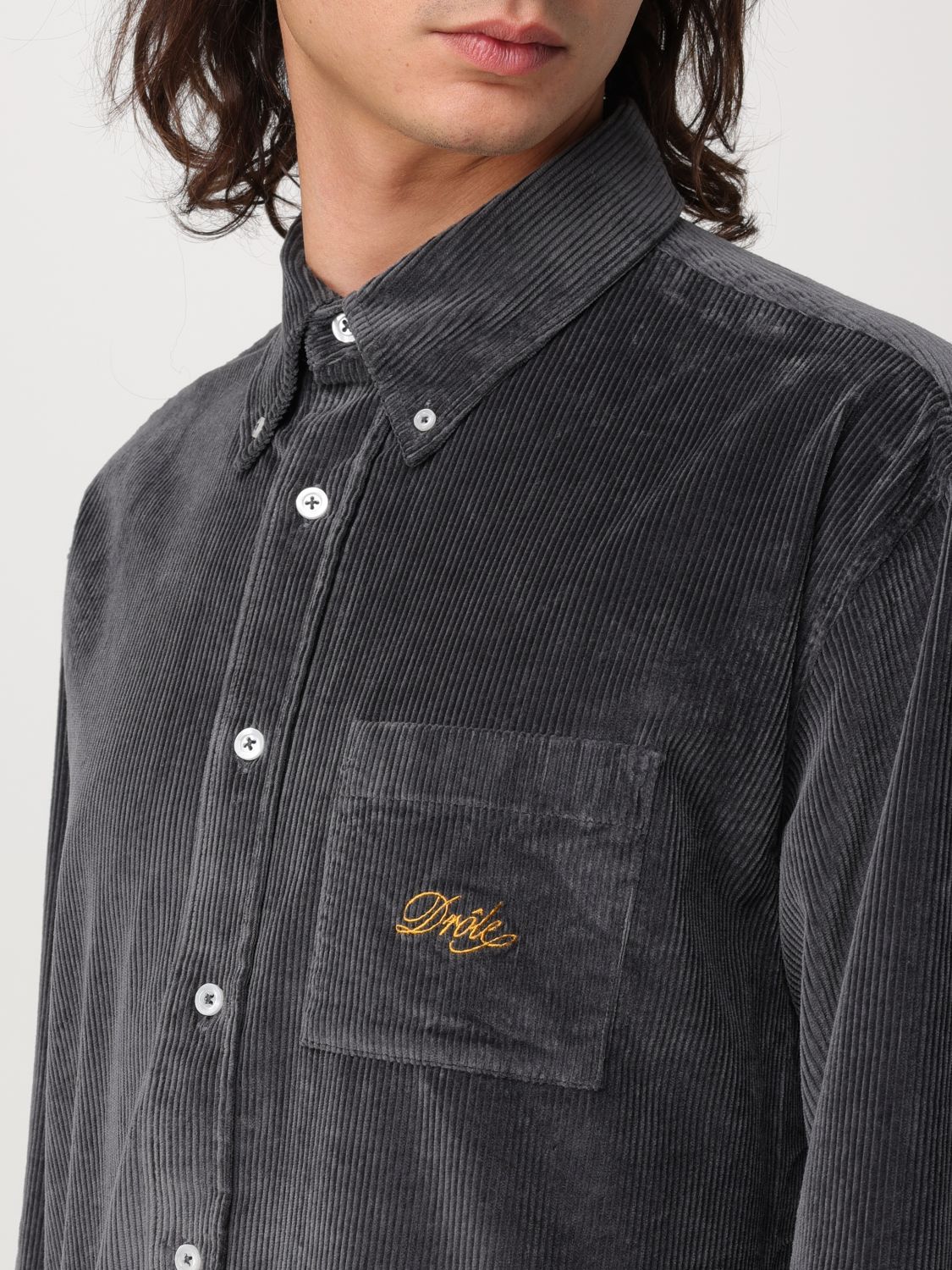 Embroidered-logo corduroy shirt - Grey