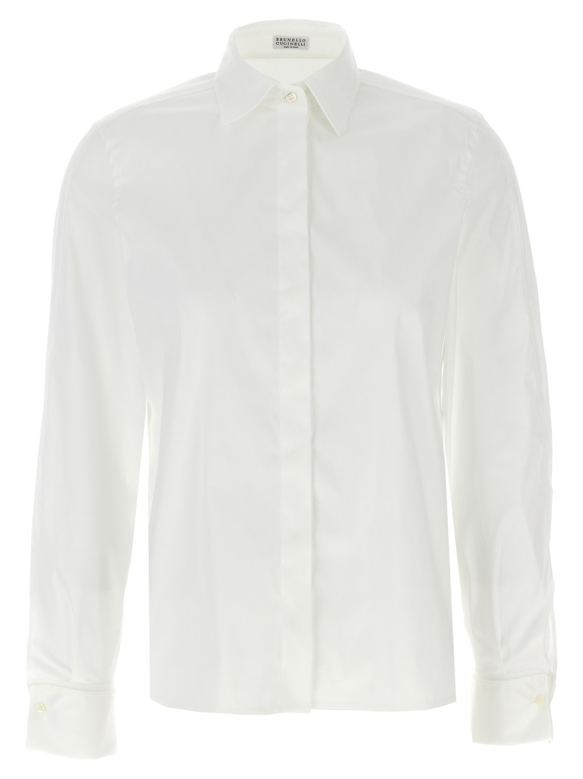 Monili-trim concealed-fastening shirt - White