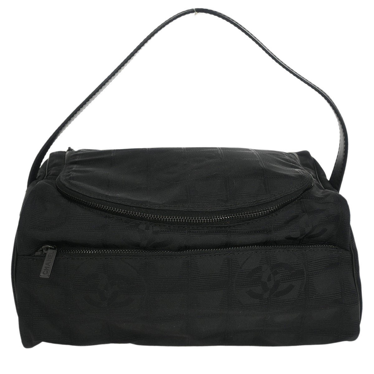 Chanel Travel Line Barrel Bag Nylon Black Nylon Handbag Pre-Owned