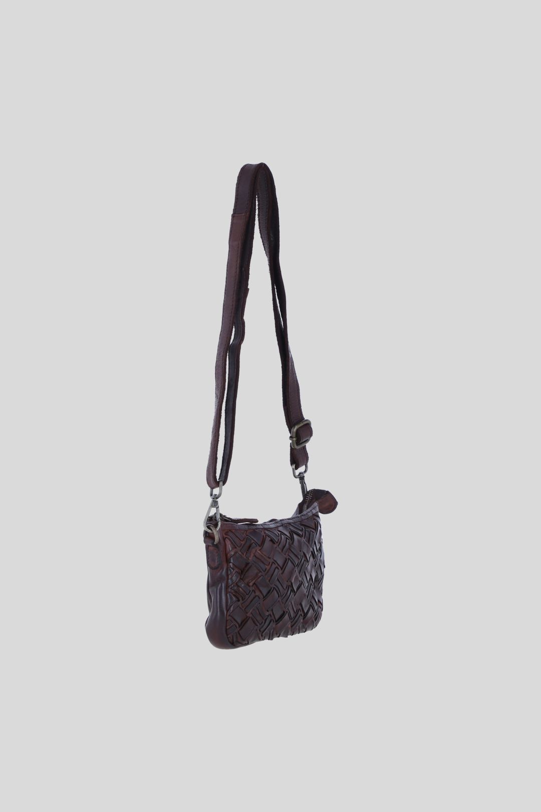 Ashwood Leather Leather Woven Design Compact Crossbody Clutch Bag In Dark Brown