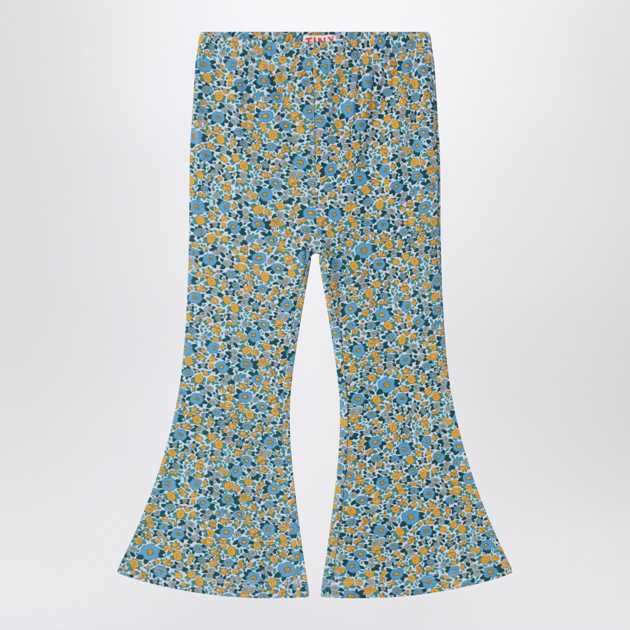 Light blue trousers with floral print in cotton