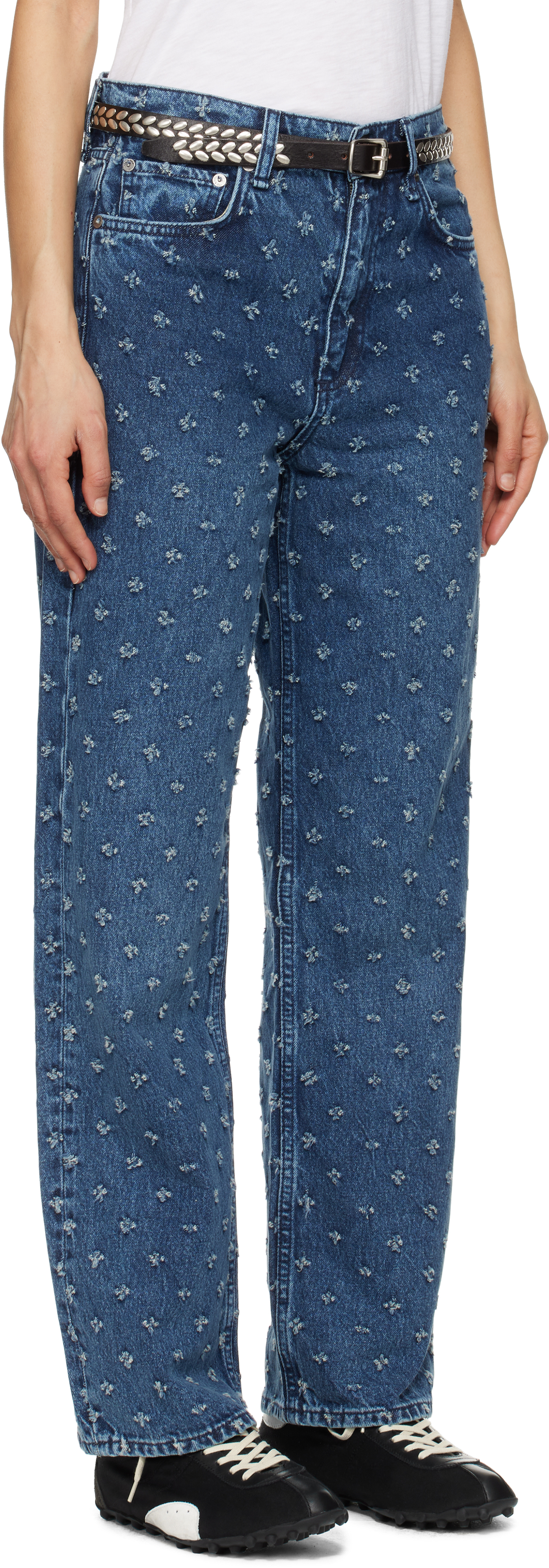 Rag & bone Blue Shea Textured Ankle-Length Relaxed Straight Jeans