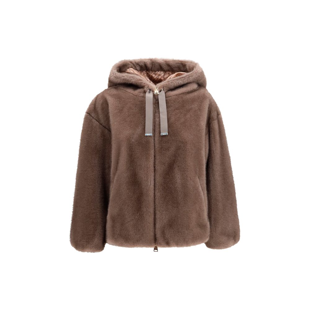 Eco-Fur Hooded Jacket — Brown