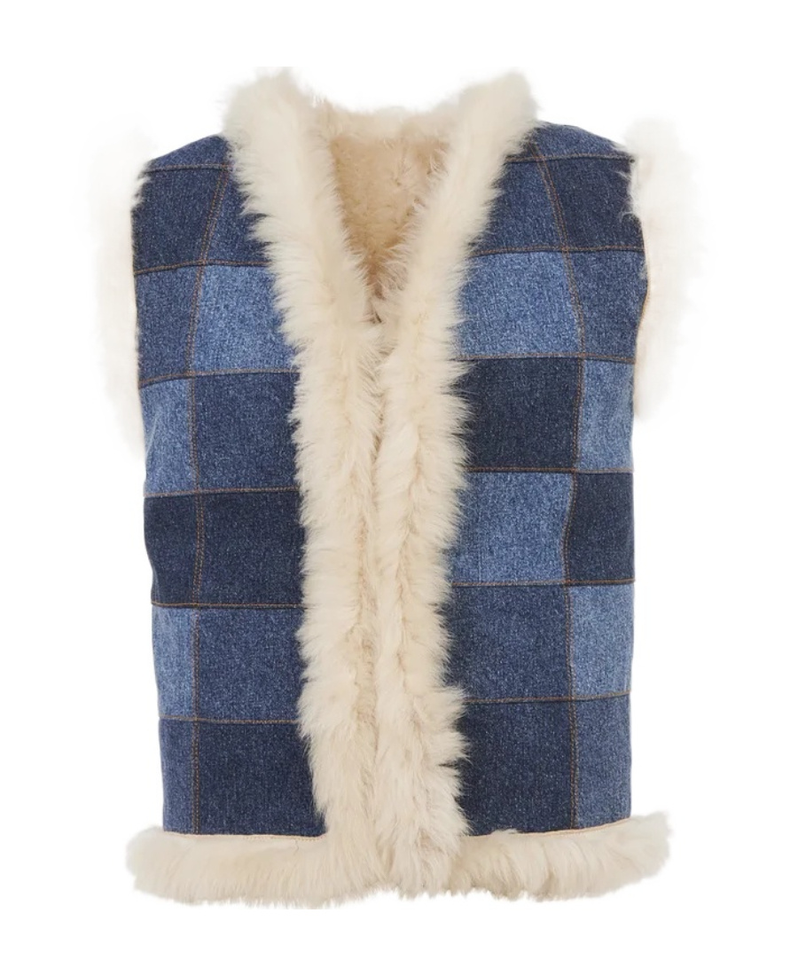 Patchwork-denim reversible gilet