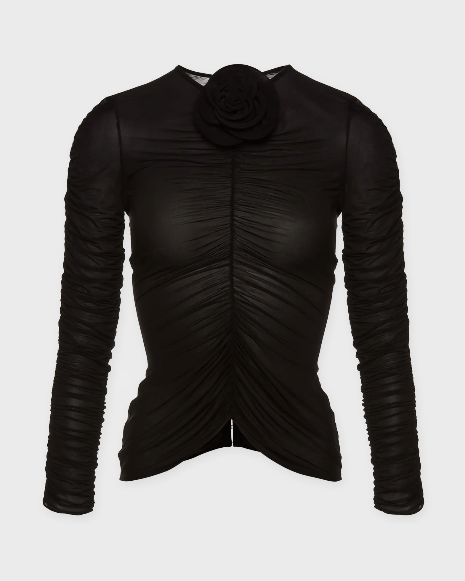 Magda Butrym Top Sheer Ruched Rose Appliqué Black EUR