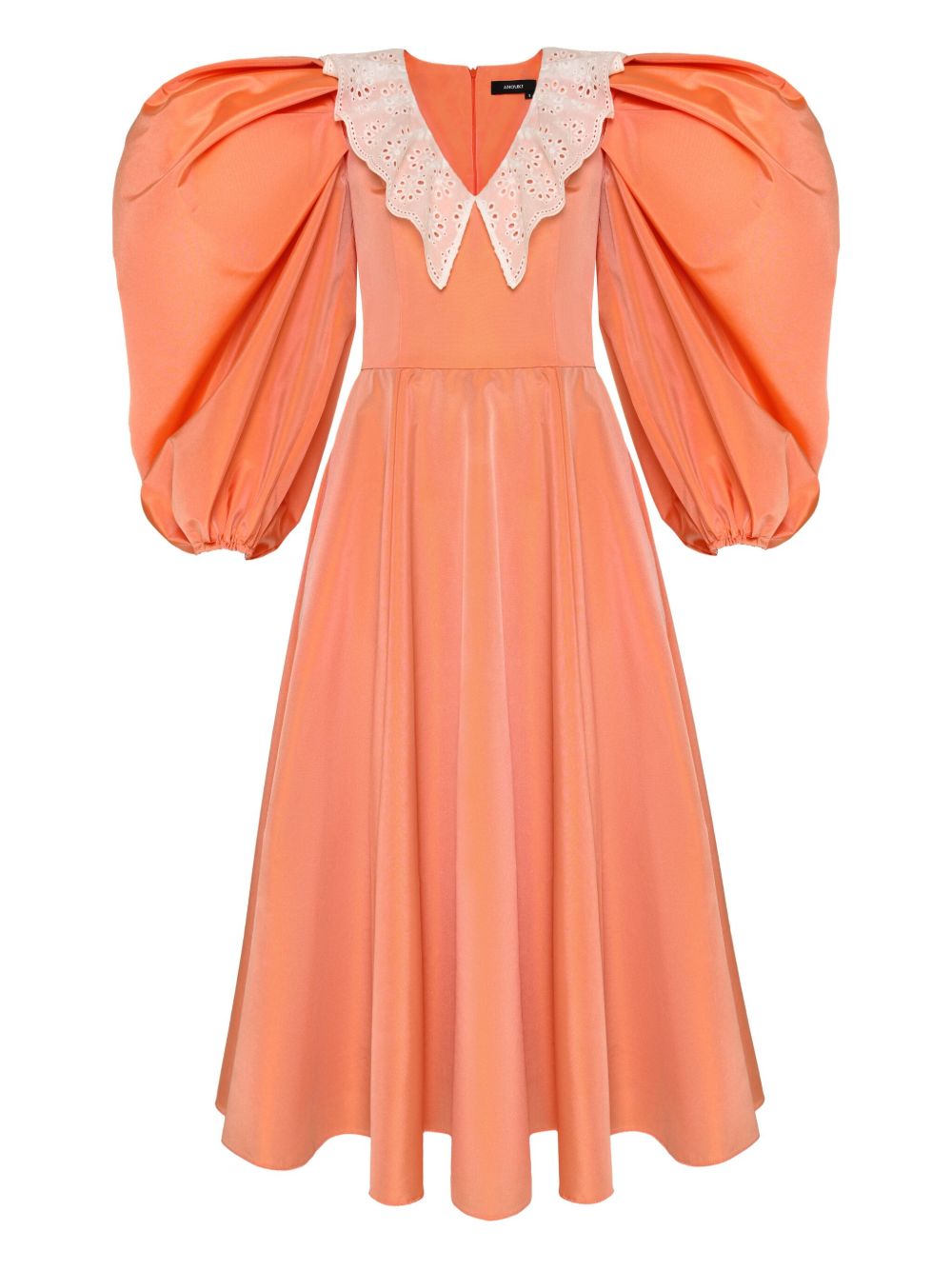Puff-sleeve lace-trimmed dress - Orange