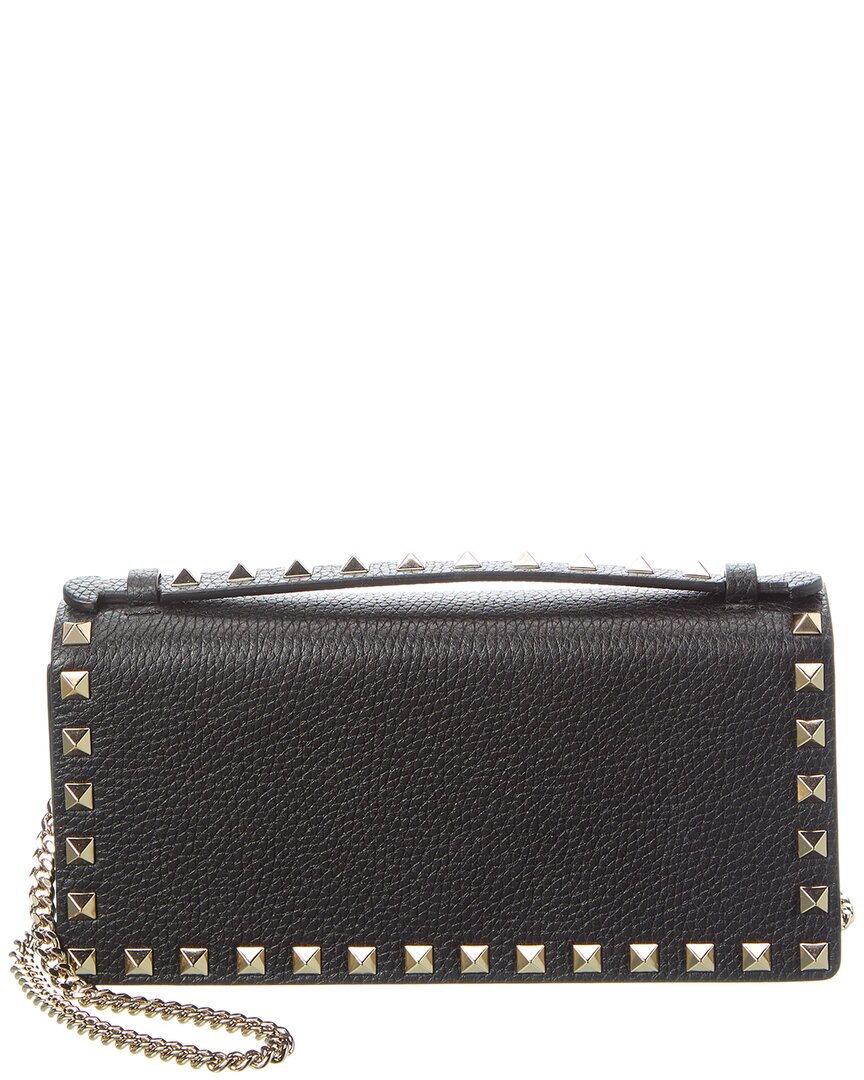Rockstud Grainy Leather Wallet on Chain