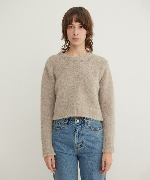 Brushed Crop Round knit_SANDSTONE