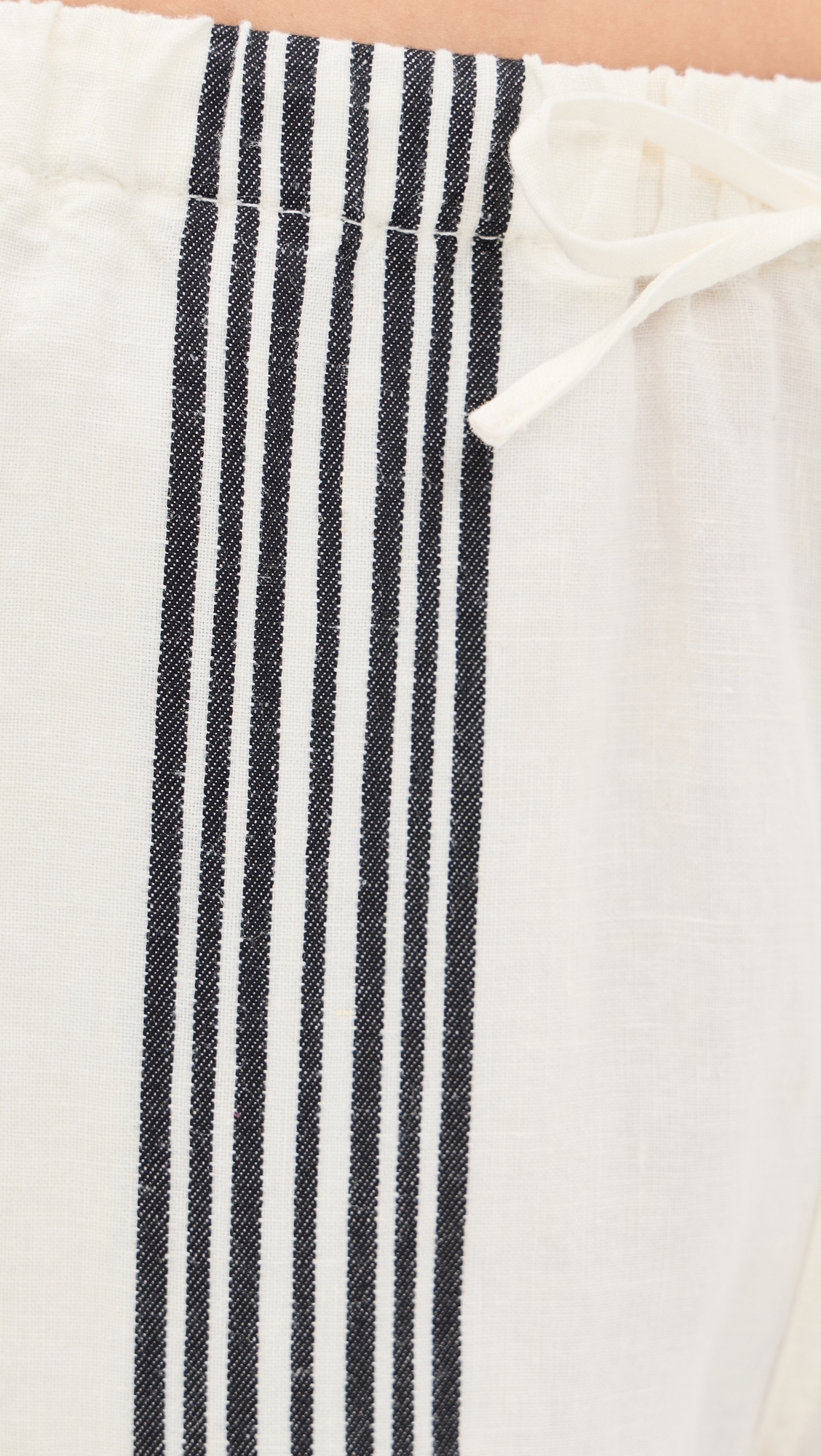 Pull-On Linen Pants Bold Placement Stripe Black