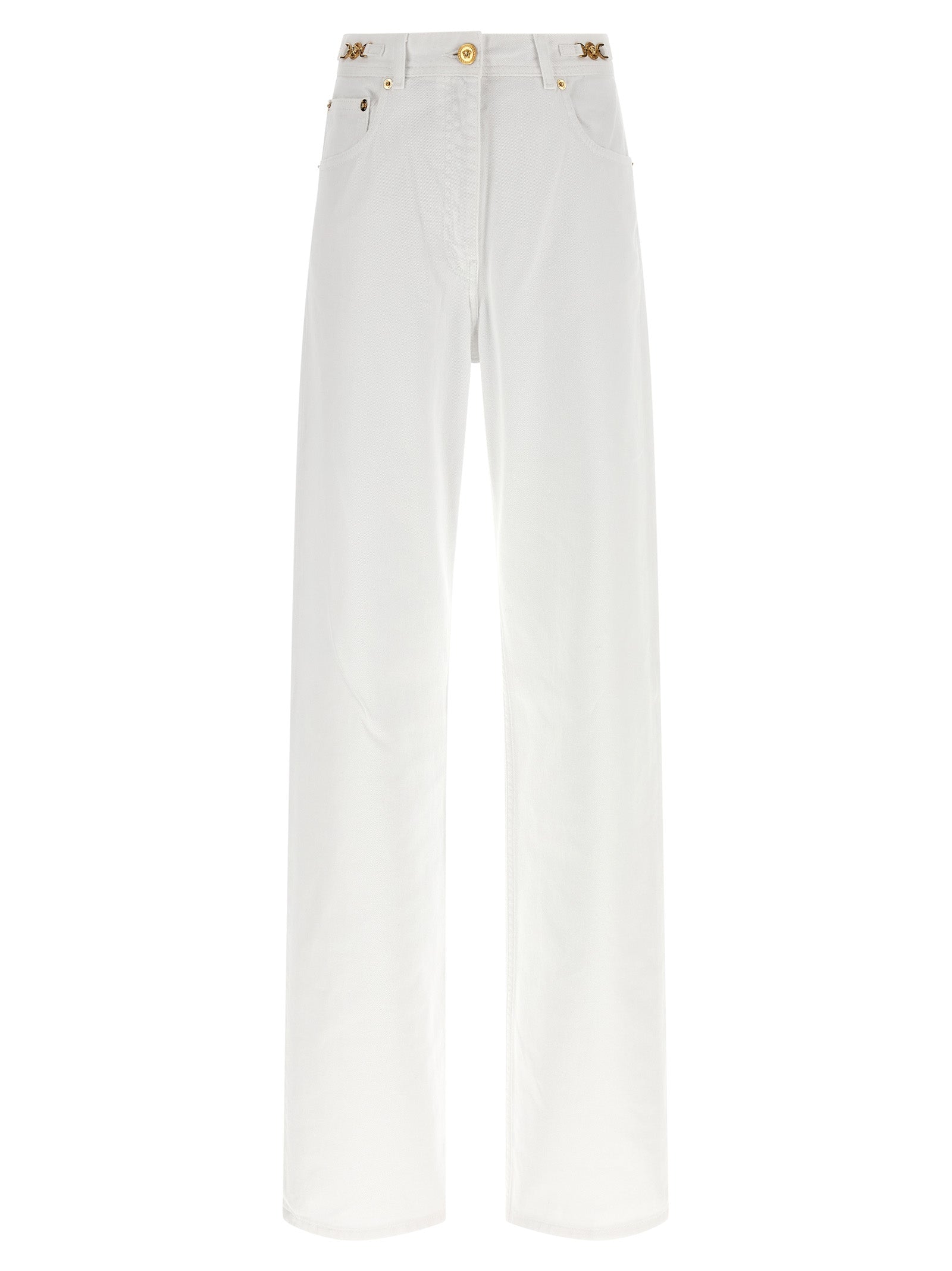 Medusa Metal-Detail Cotton Jeans — White