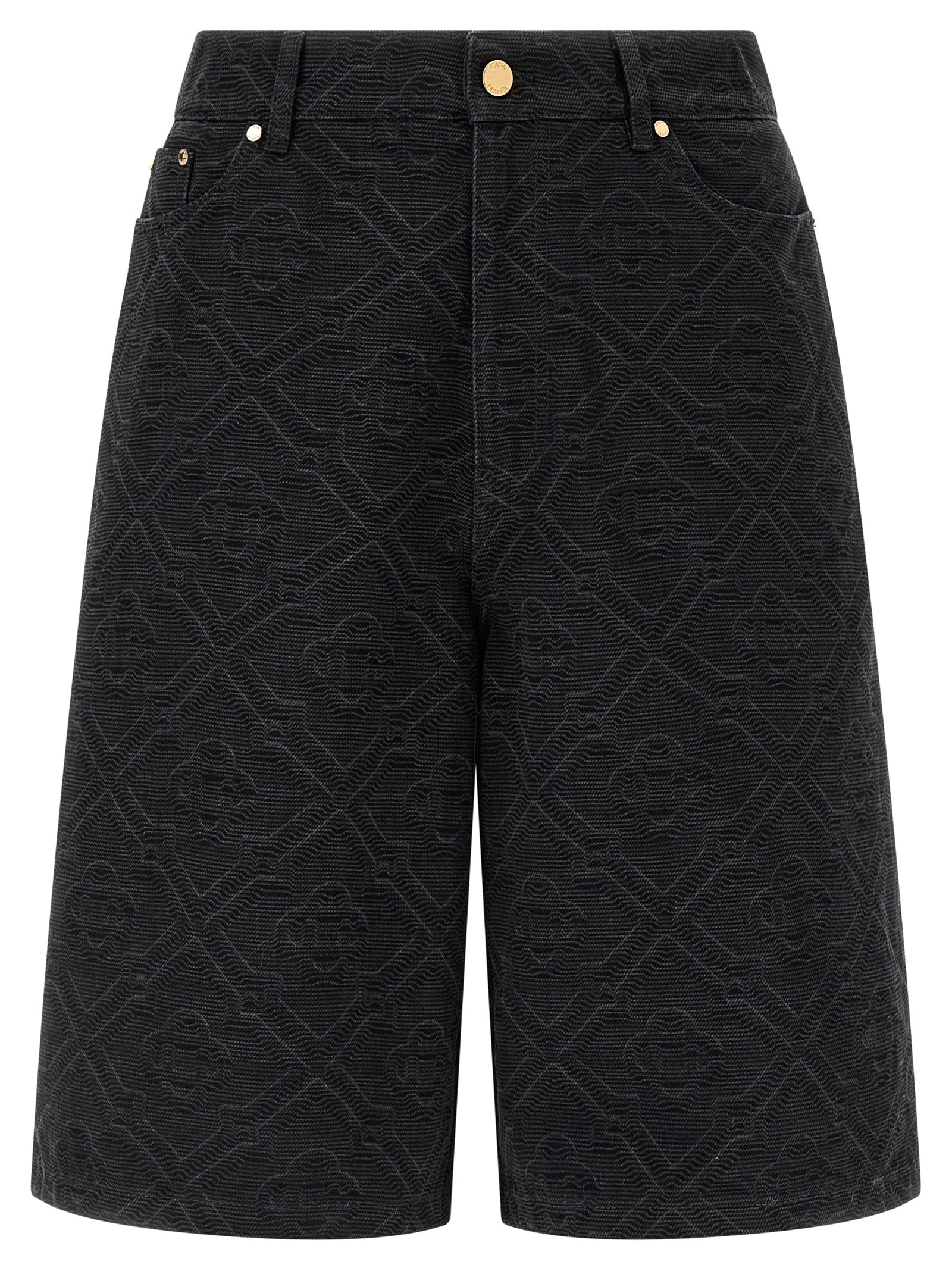 Laser-Monogram Cotton Bermuda Shorts — Black