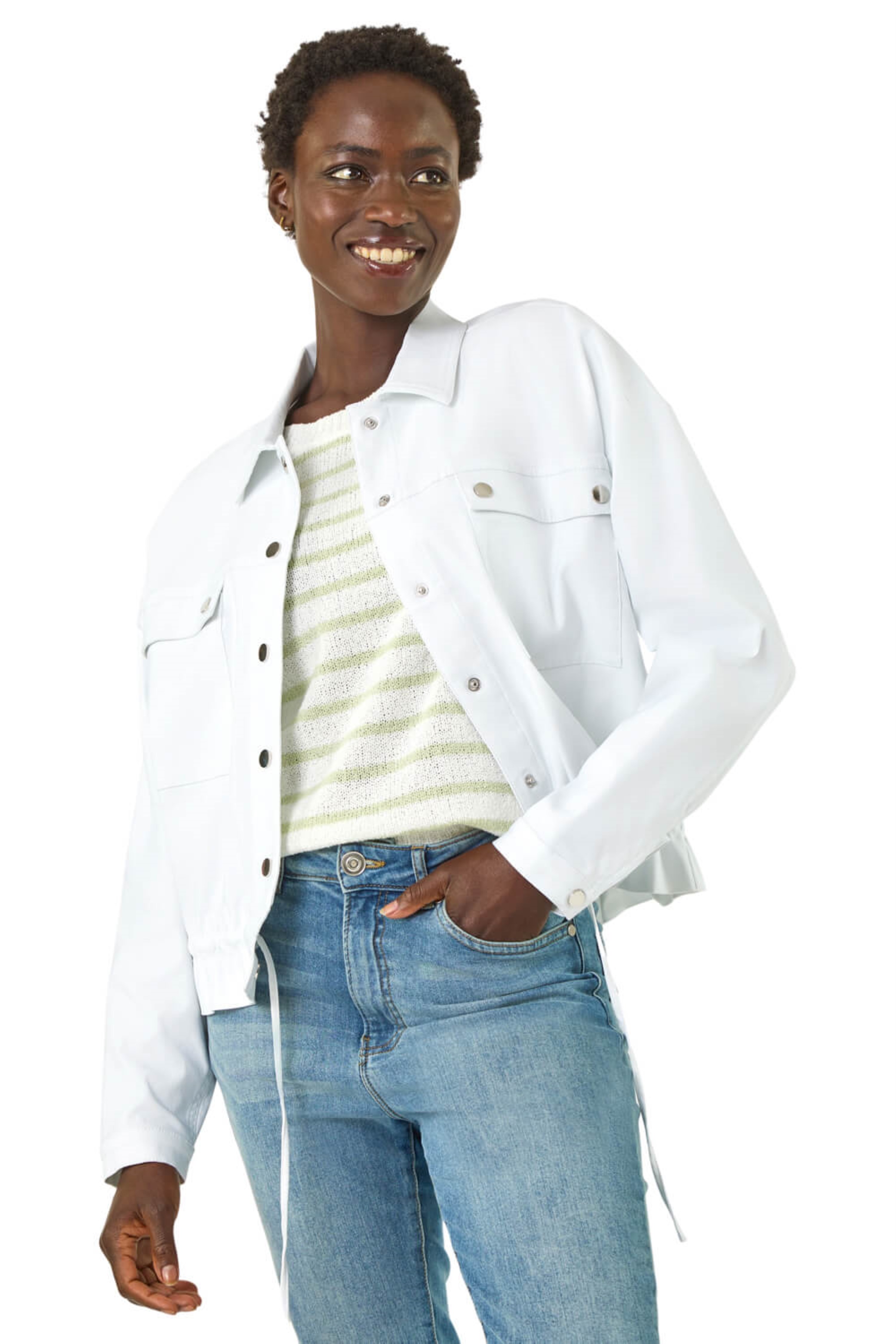 Roman Womens Utility Collared Pocket Jacket - White