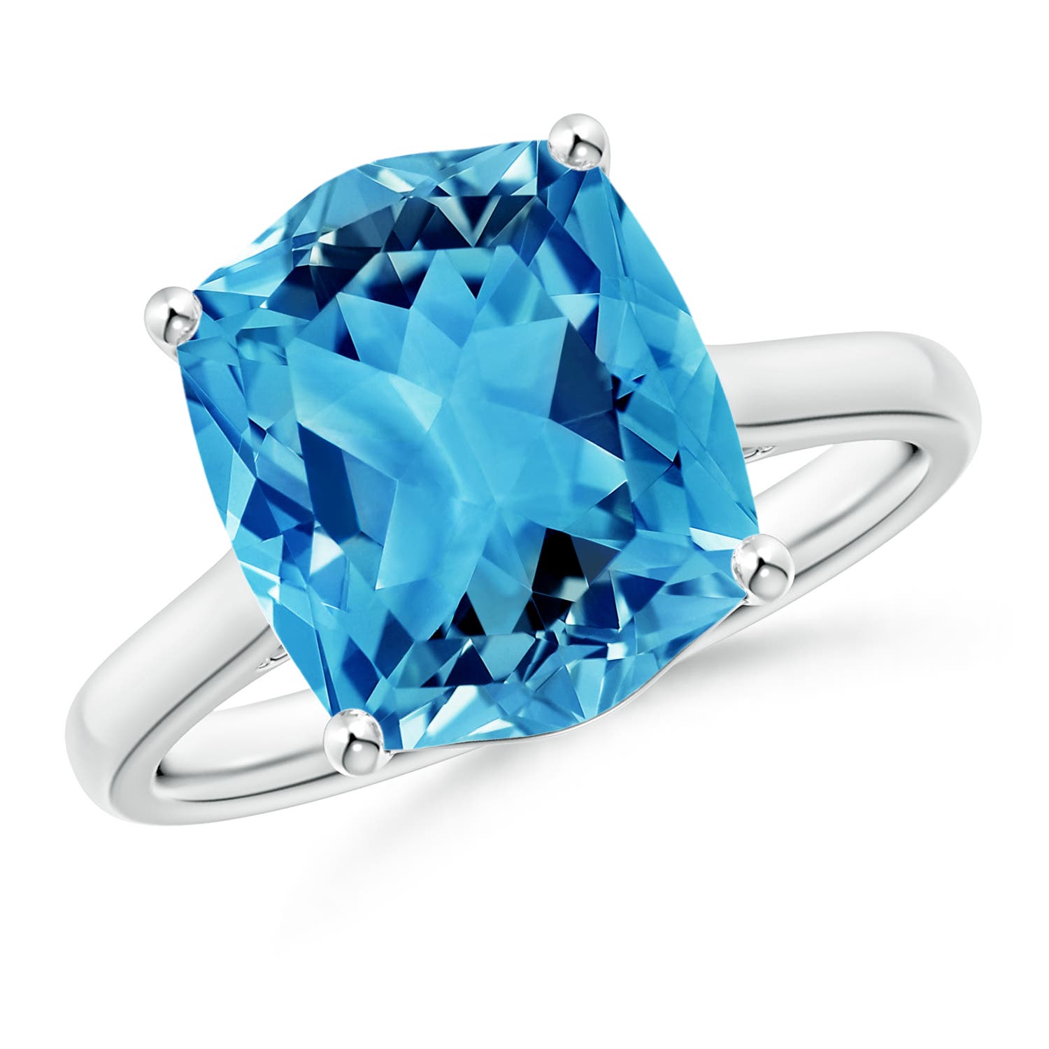 Angara 6.0 Carats Rectangular Cushion Swiss Blue Topaz Cocktail Ring in Platinum