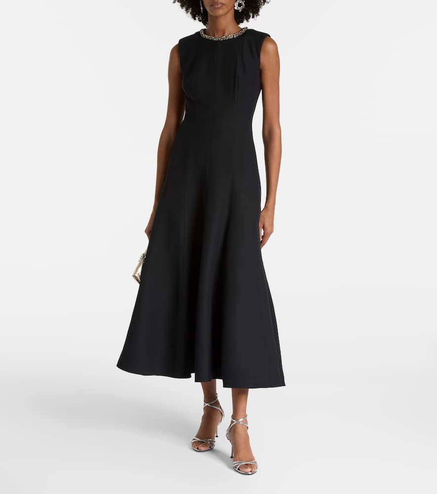 Embellished wool and silk midi dress