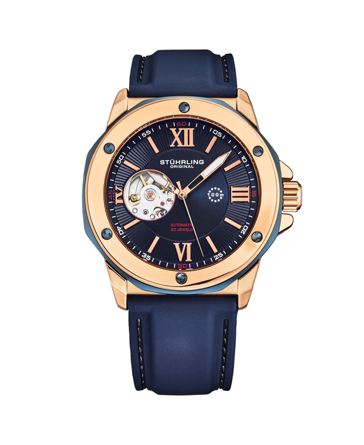 Edwardian 4018 Men s Automatic Skeleton Watch – 44mm Stainless Steel Case, Skeleton Dial, Silicone Strap - Blue