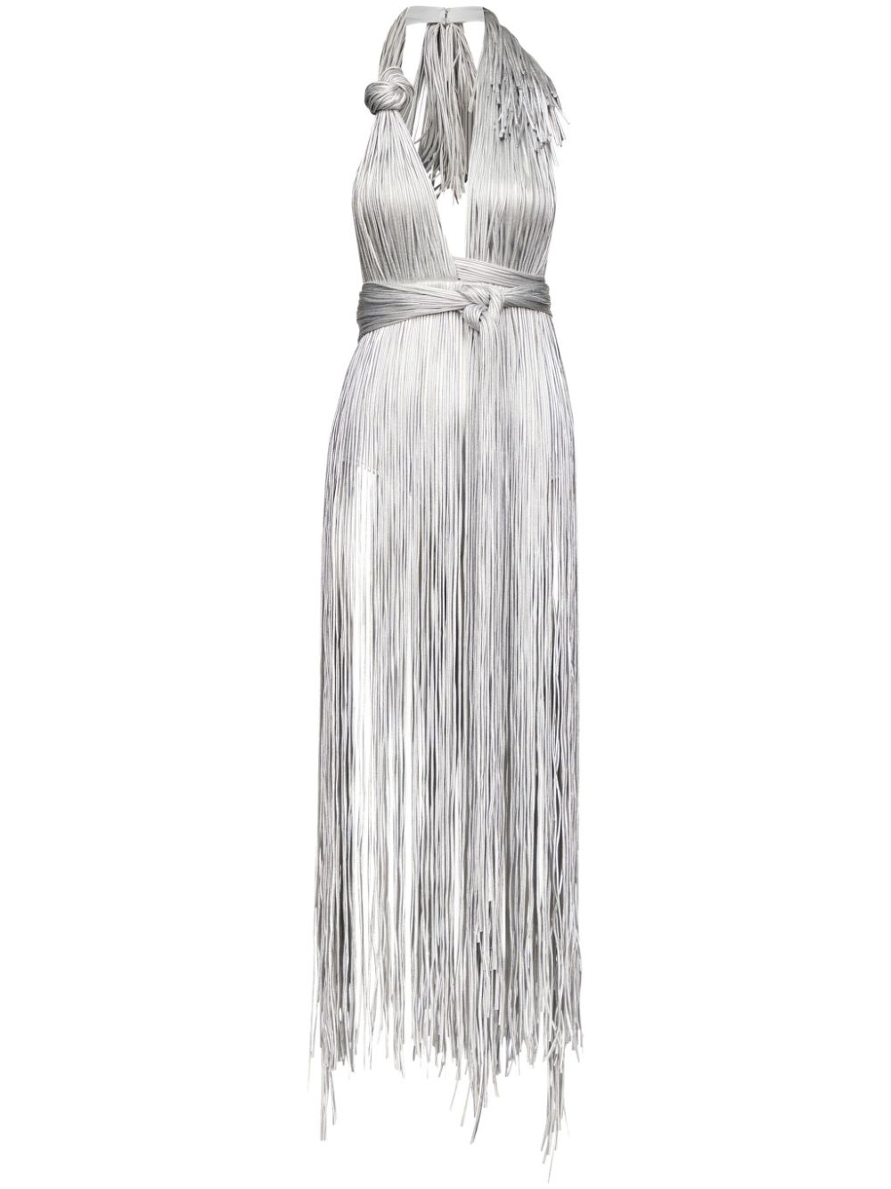Metallic fringed halter minidress - Silver