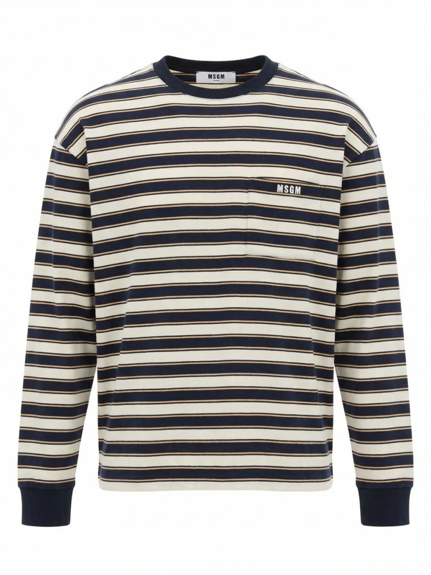 Blue Crew Neck Striped T-shirt