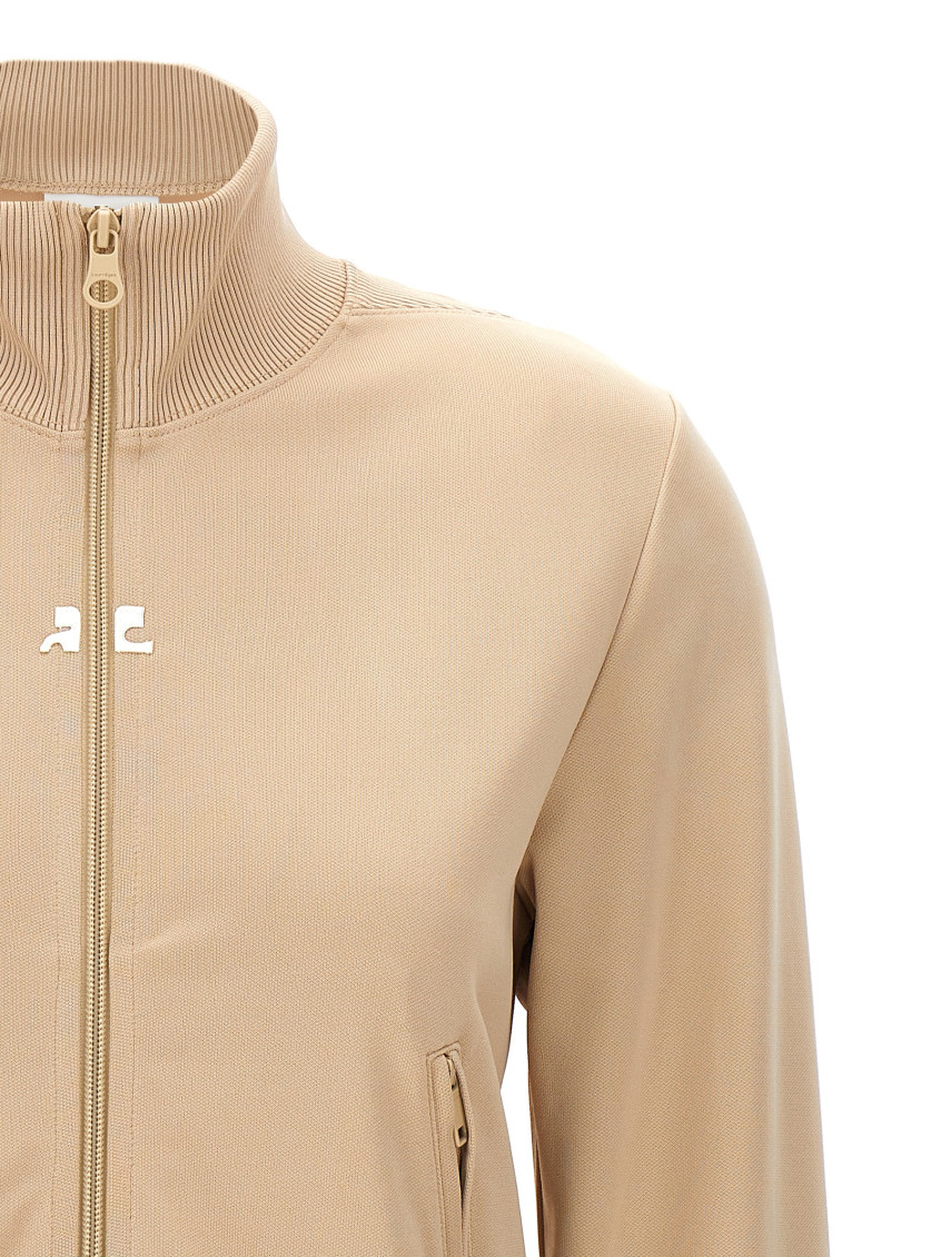 Beige Solid Mock Collar Sweatshirt