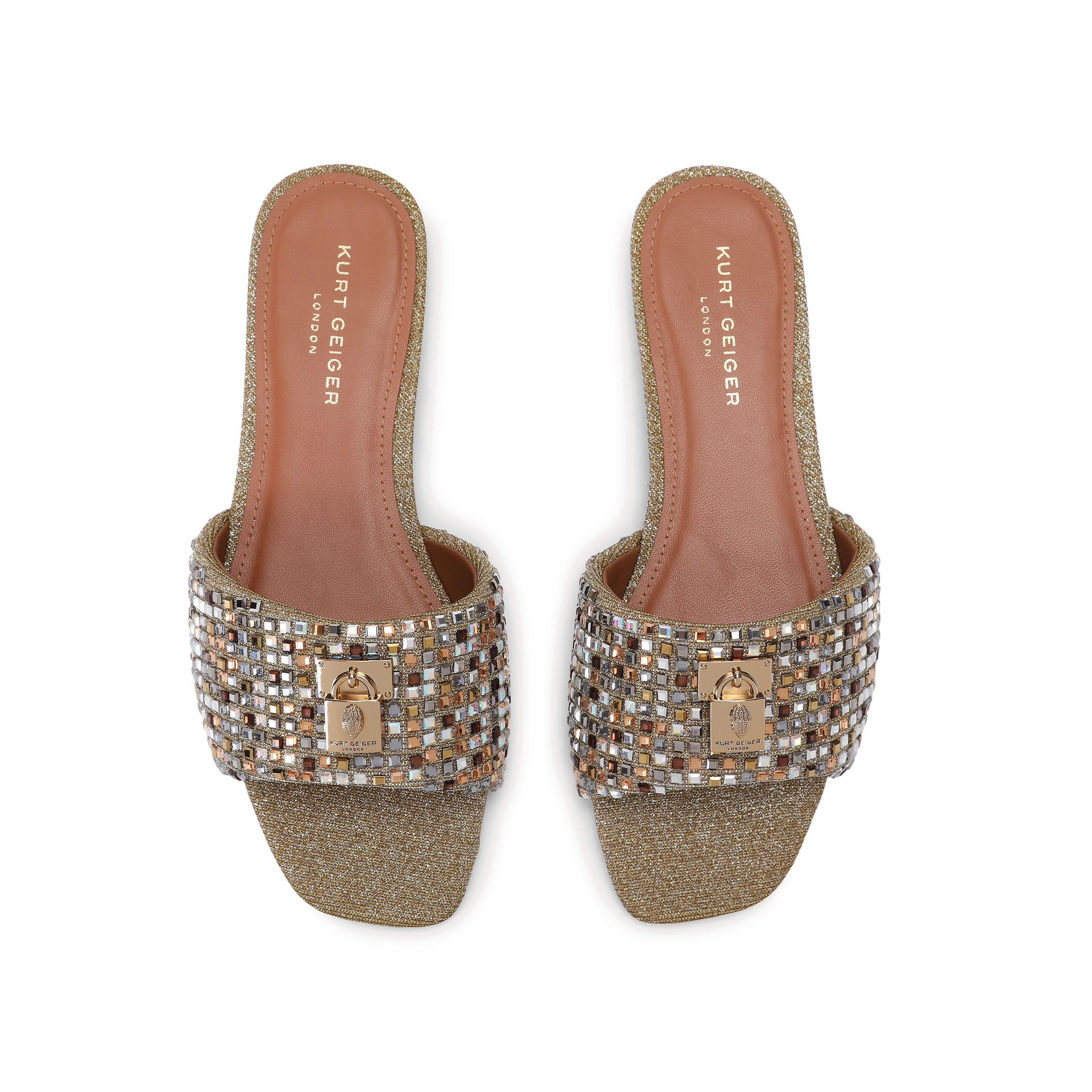 Kurt Geiger London Womens Brixton Flat Sandal Sandals - Gold Fabric