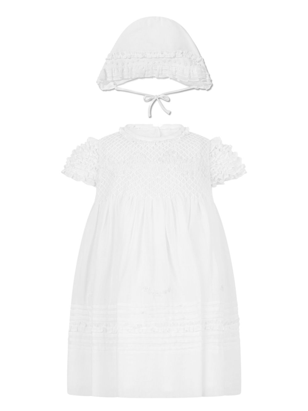Smocked ruffled cotton-blend dress (set of two) - White