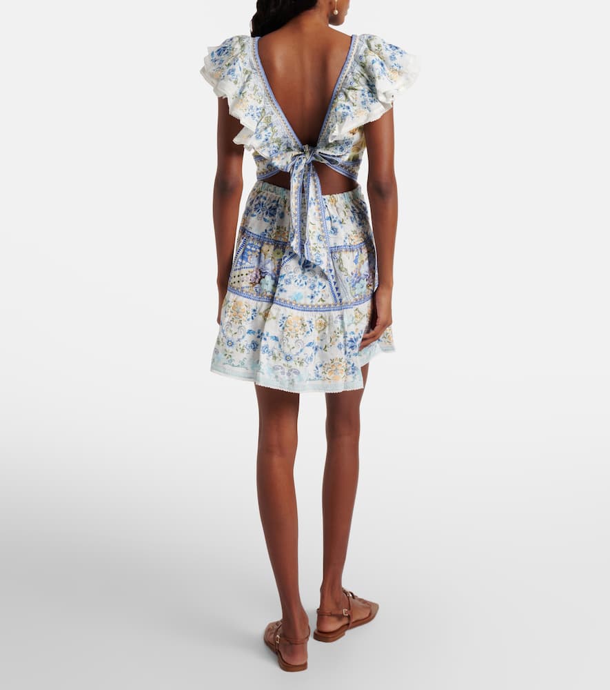 Embellished floral linen minidress