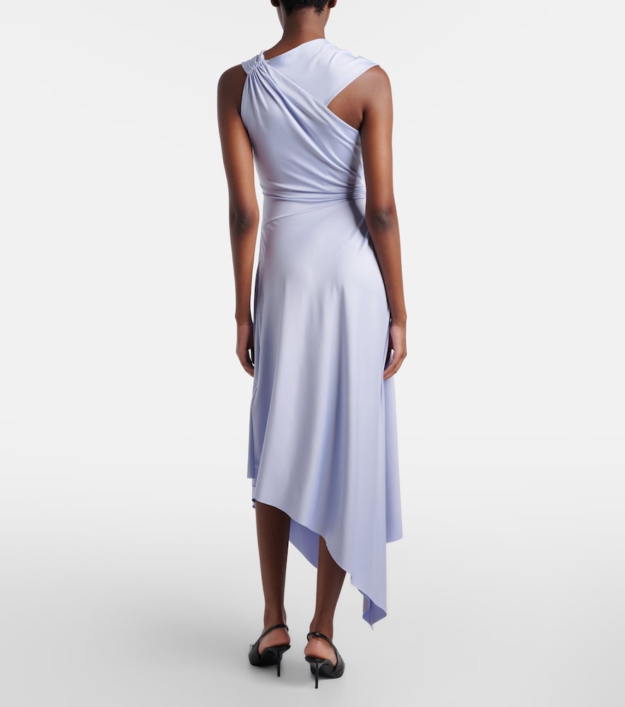 Asymmetric gathered jersey midi dress