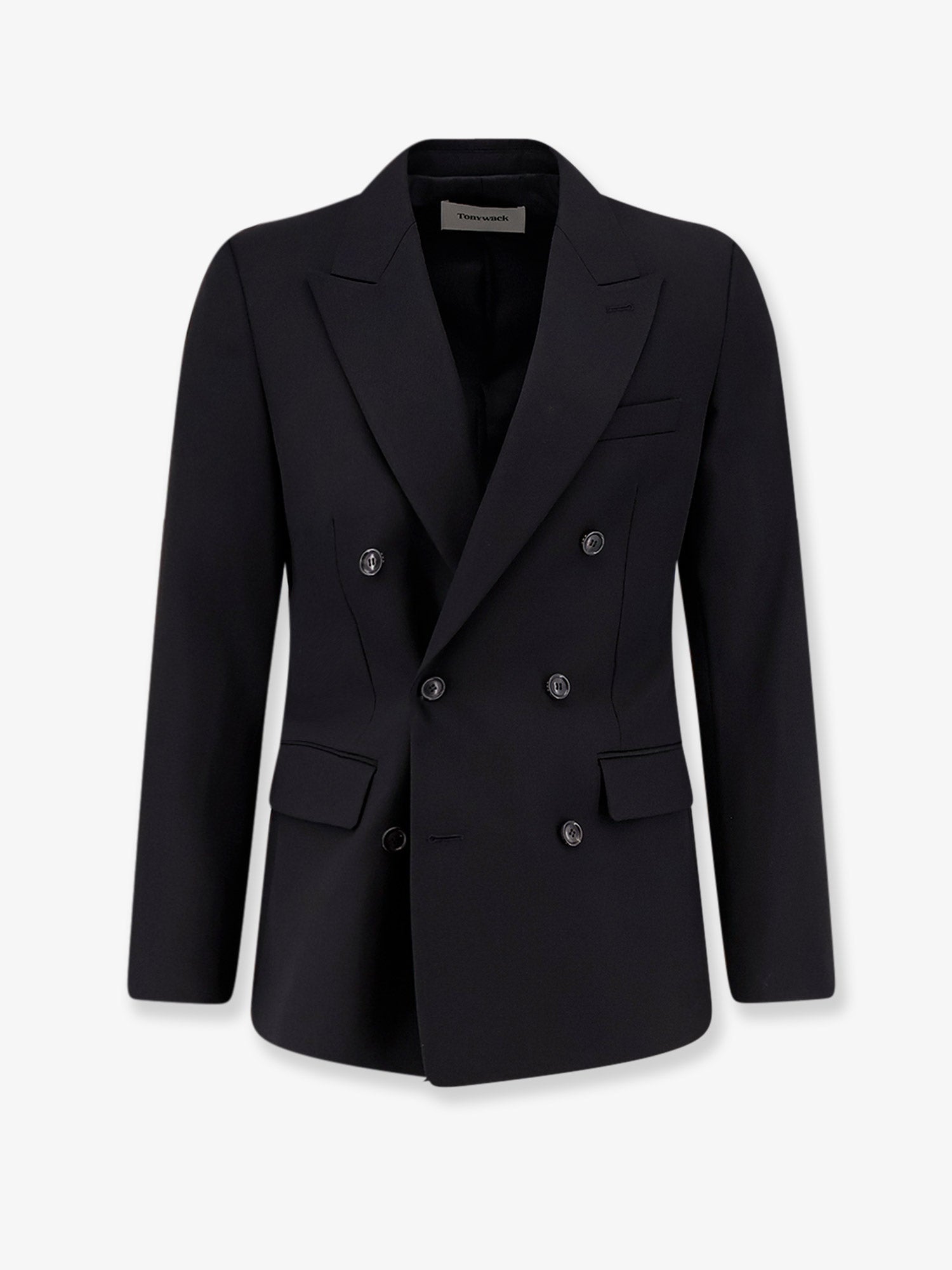 Double-Breasted Wool Blend Blazer — Black