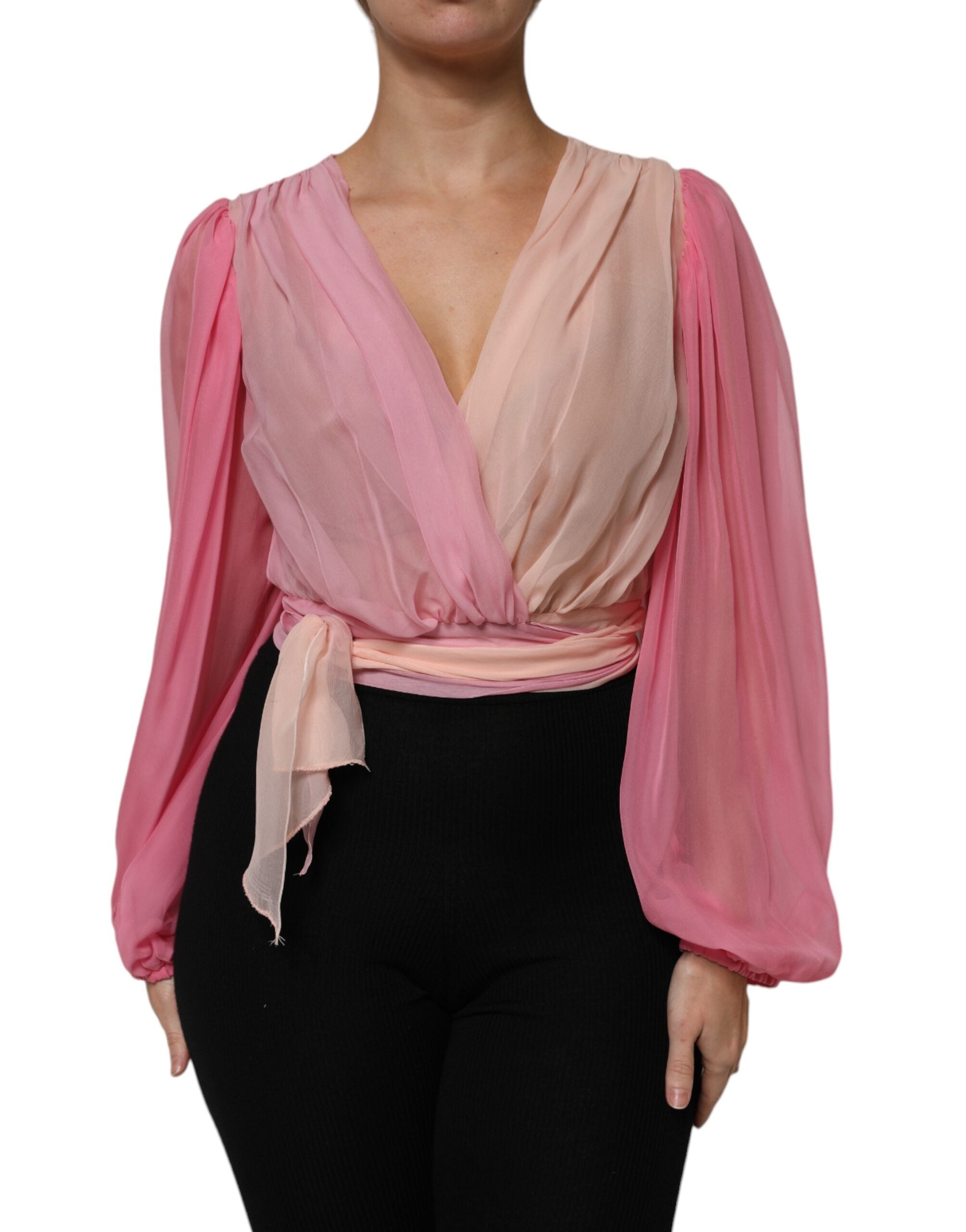 Silk Wrap Blouse — Pink